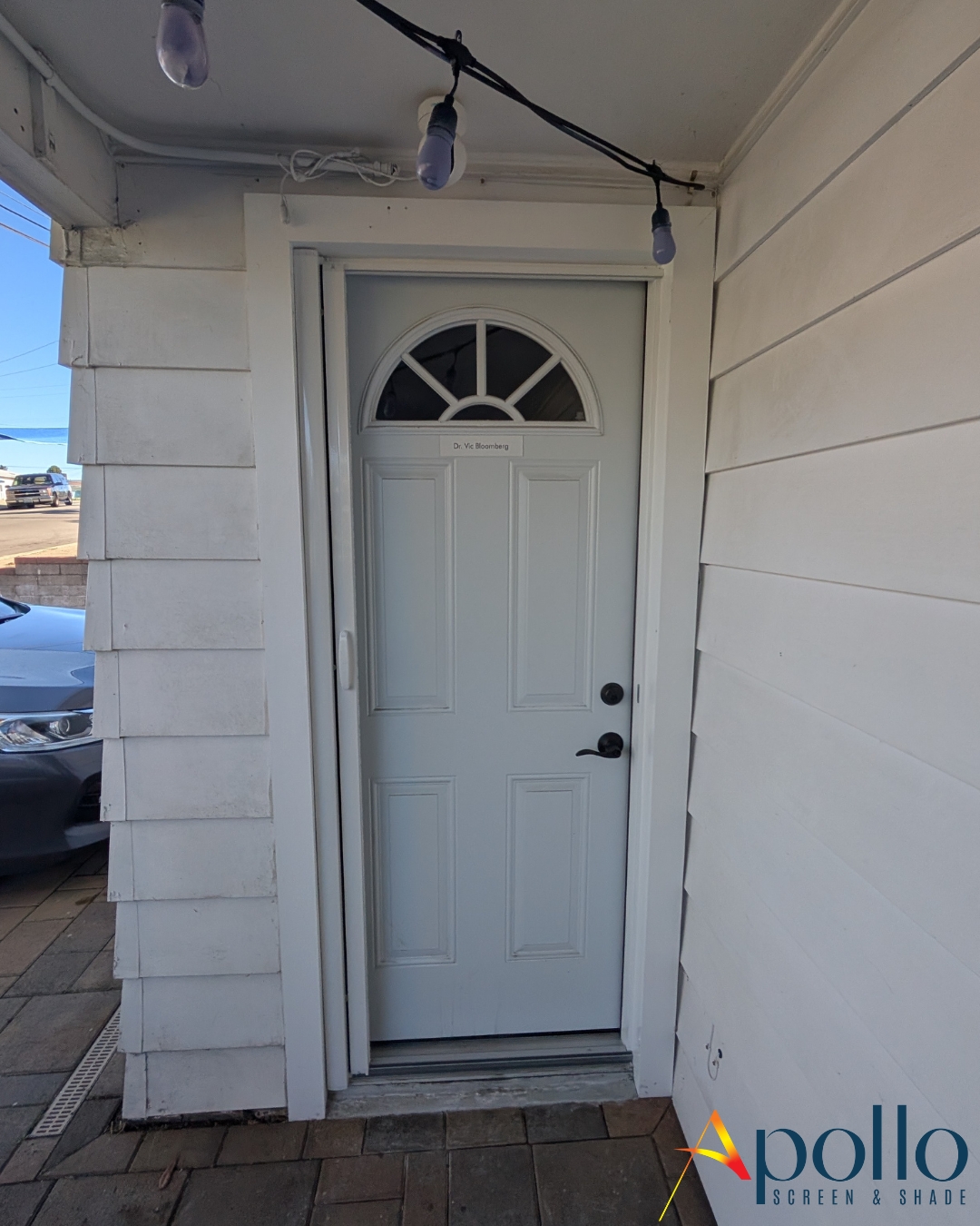 Apollo's Retractable Front Door Screen When Not In Use.